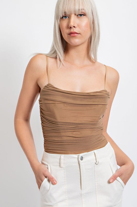 Taupe Scrunched mesh bodysuit