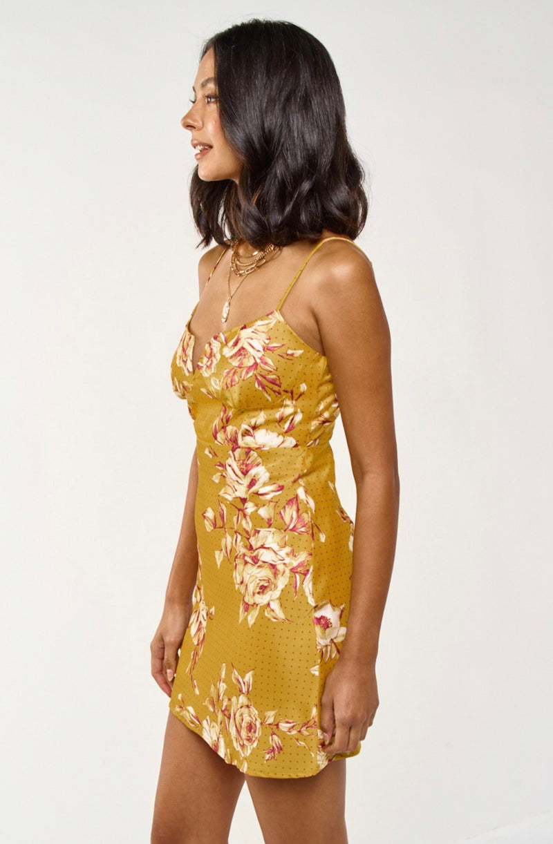 Marigold Floral Print Strappy Dress