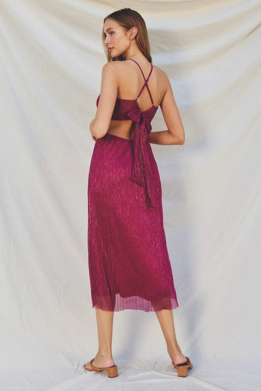 Magenta Pleated Cut Out Maxi Dress