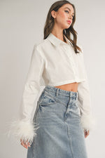 Feather cuff cropped shirt