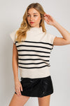 Cream-black power shoulder sweater top