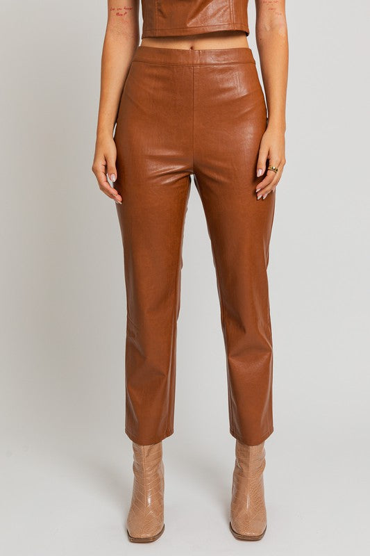 Brown leather straight pants