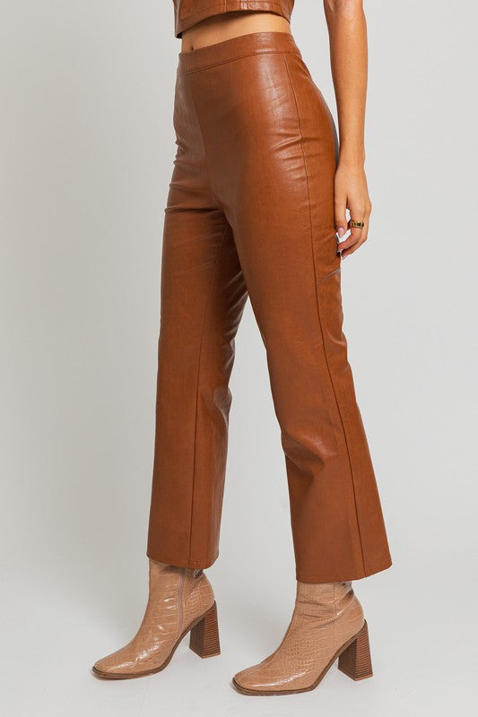 Brown leather straight pants