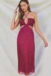 Magenta Pleated Cut Out Maxi Dress