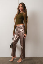 Gunmetal metallic leather pants