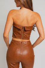 Brown leather tube top