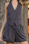 Heather charcoal vest and shorts set