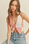 Checkered Beige and Pink Halter Top