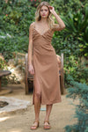 Camel cut-out cotton midi dress