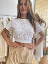 White Cropped Shirred Top