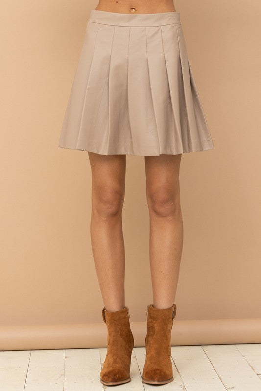 Pleated vegan leather mini skirt
