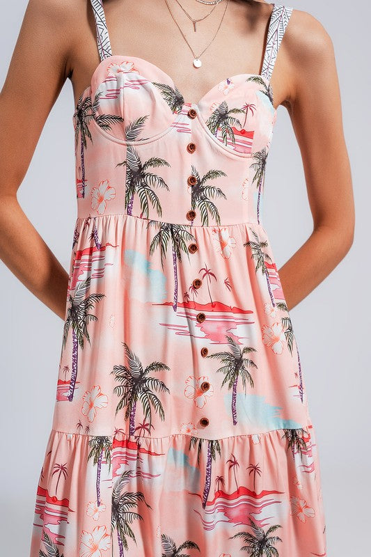 Pink tropical maxi dress