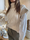 Ivory sweater with white shirt sleeves attached