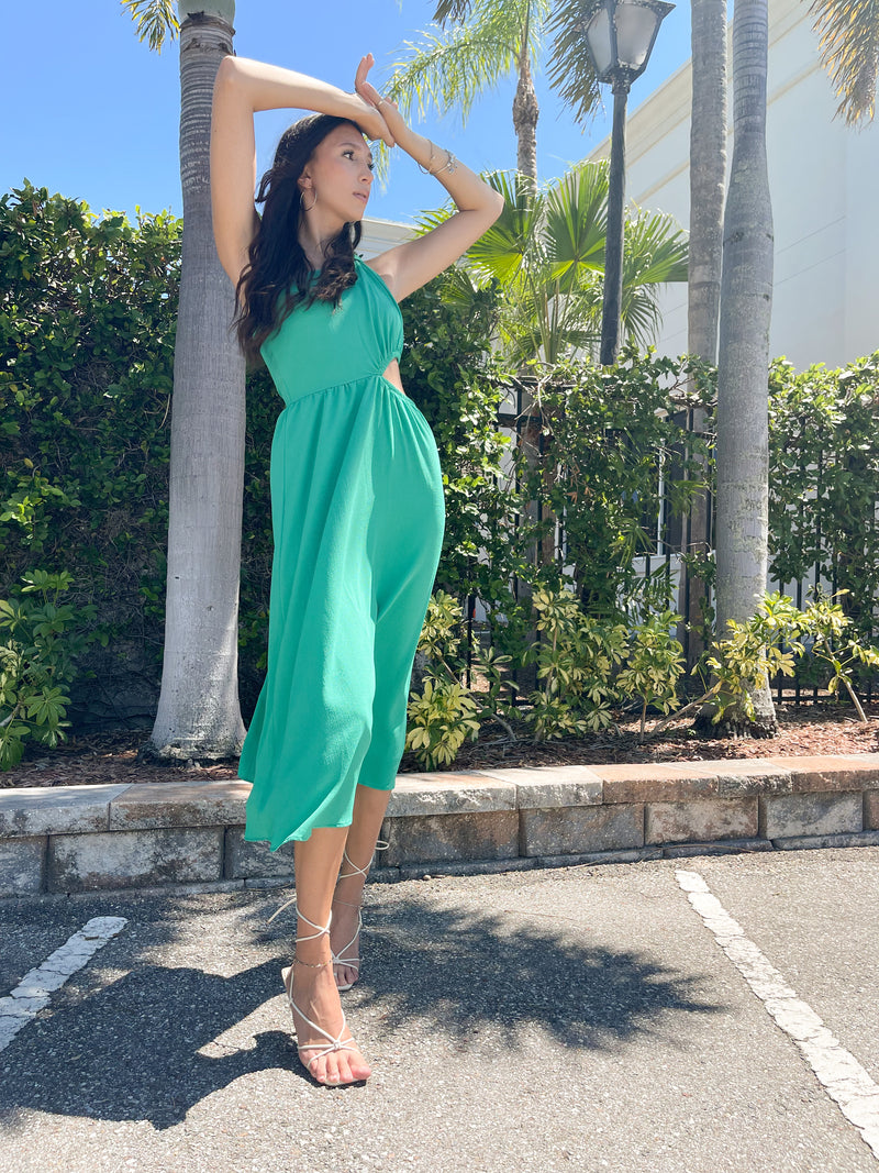 Green One Shoulder Cut Out Dress